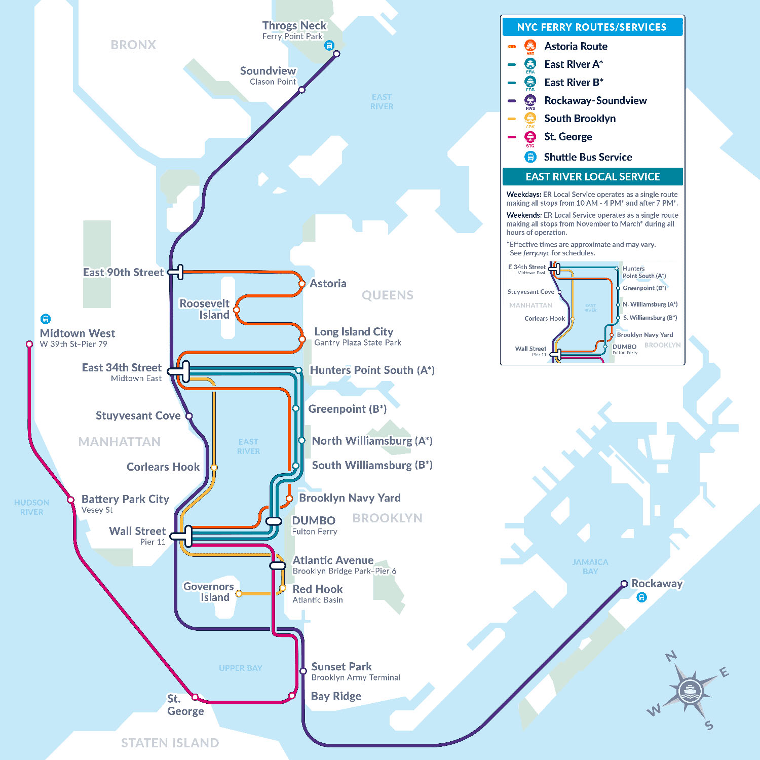 Mapa del ferry de Nueva York - Rutas y paradas